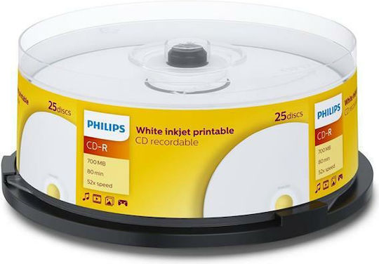 Philips Εγγράψιμα CD-R 52x Printable 700MB Cake Box 25τμχ
