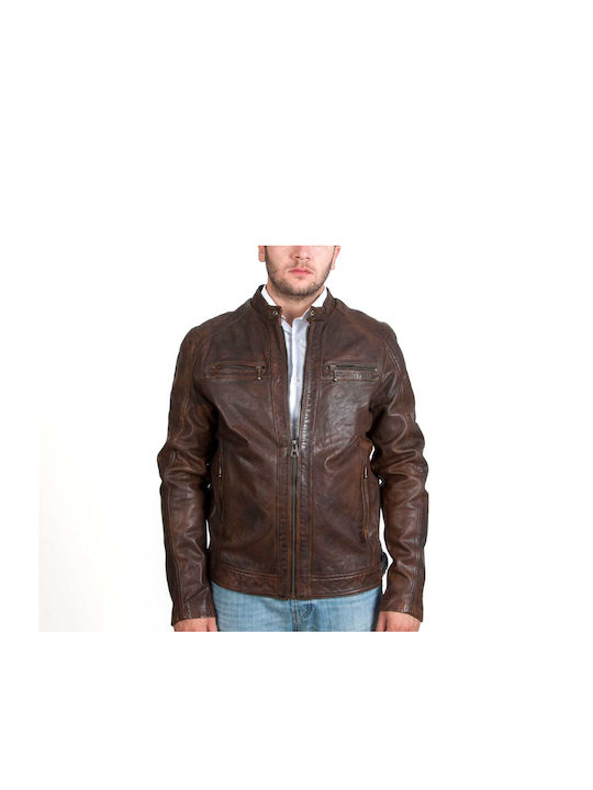 MRDline Men's Winter Leather Jacket Brown