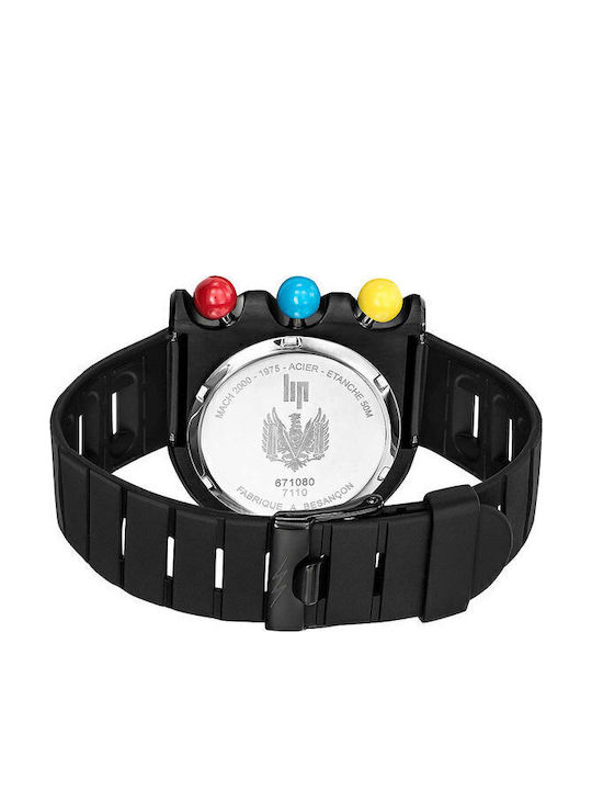 Lip Watches Men's Watch Chronograph Battery with Black Rubber Strap