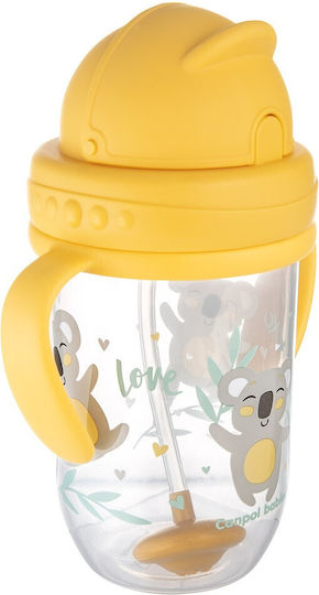 Canpol Babies Baby Cup with Handles and Straw Non Spill made of Plastic Yellow 270ml for 6m+m+