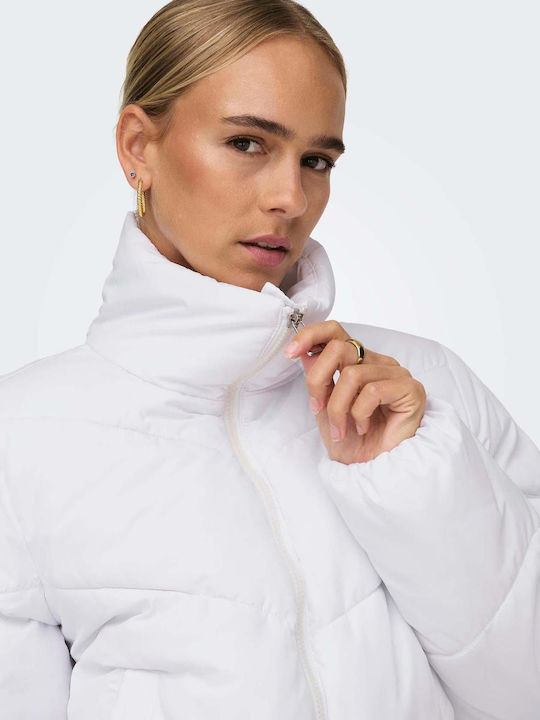 Only Women's Short Puffer Jacket for Spring or Autumn White