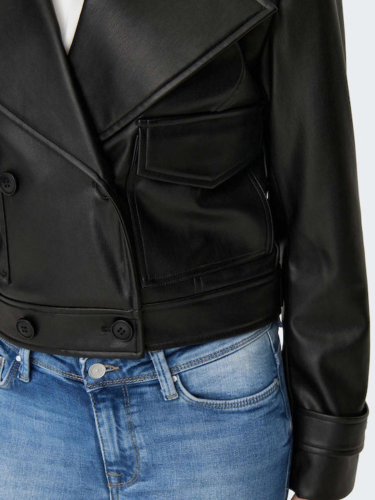 Only Women's Short Biker Artificial Leather Jacket for Spring or Autumn Black