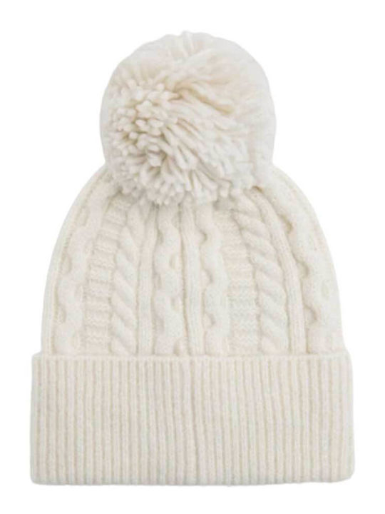 Pom Pom Beanie Γυναικείος Σκούφος Πλεκτός σε Λευκό χρώμα