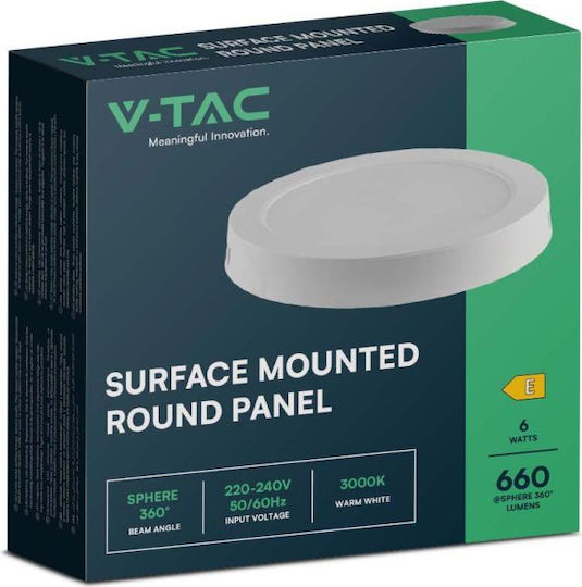 V-TAC Rund Draußen LED Panel 6W mit Warmes Weiß Licht 3000K
