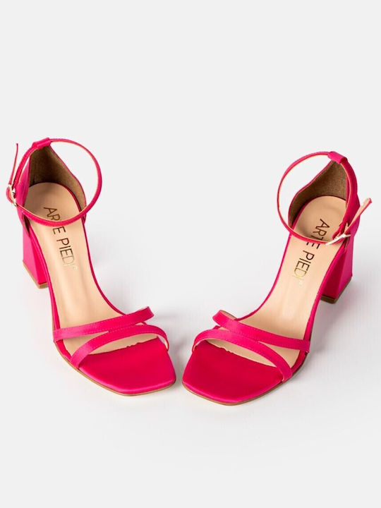 Arte Piedi Melanie Stoff Damen Sandalen mit hohem Absatz in Fuchsie Farbe