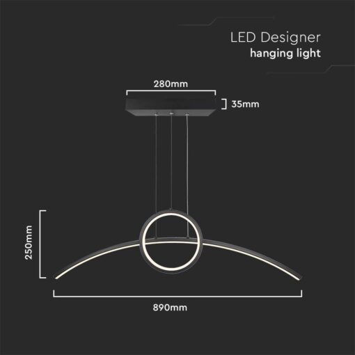 V-TAC Designer Κρεμαστό Φωτιστικό Μαύρο LED με Φυσικό Λευκό Φως Ράγα 89x25εκ.