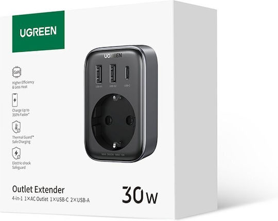 Ugreen Einzelne Steckdose mit 2 USB-A und 1 USB-C