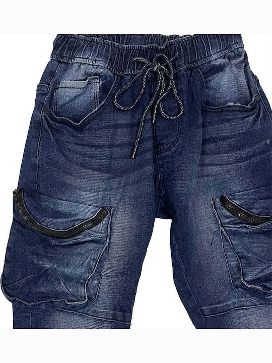 Pantaloni Jeans pentru Bărbați Cargo Elastic cu Croială Slim Albastru