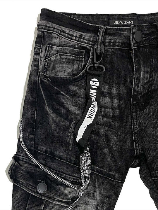 Pantaloni Jeans pentru Bărbați Cargo Elastic cu Croială Slim Negru