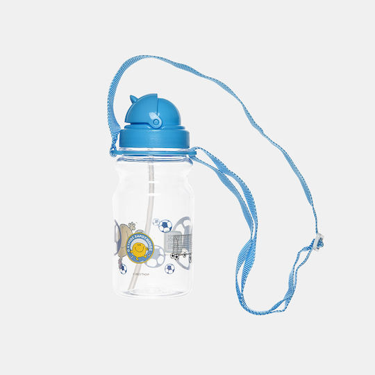 CHartini Poli Mr Happy Kids Water Bottle Little Miss and Little Mr Plastic with Straw Light Blue 350ml