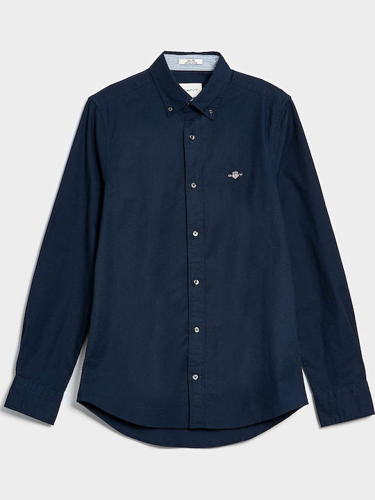 Long-sleeved Cotton Shirt Navy Blue