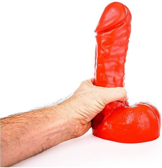 All Black Realistic Dildo with Scrotum Red