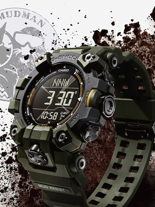 Casio G-shock Digital Men's Watch 53mm Solar with Green Rubber Strap