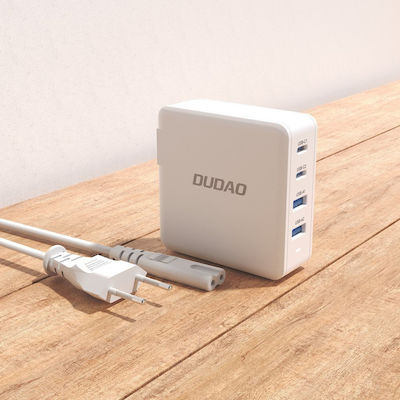 Dudao Suport de Încărcare GaN cu 2 Porturi USB-A și 2 Porturi USB-C 100W Livrarea energiei în culoarea Alb (A100EU)