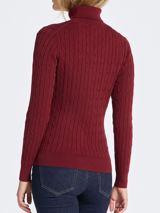 Damen Langarm Pullover Baumwolle Rollkragen Burgundisch