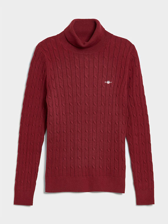 Damen Langarm Pullover Baumwolle Rollkragen Burgundisch