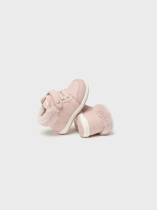 Mayoral Kids Leather Boots with Lace Pink