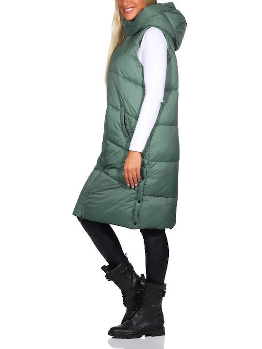 Vero Moda Lung Jachetă de femei Fără mâneci Puffer pentru iarnă Verde