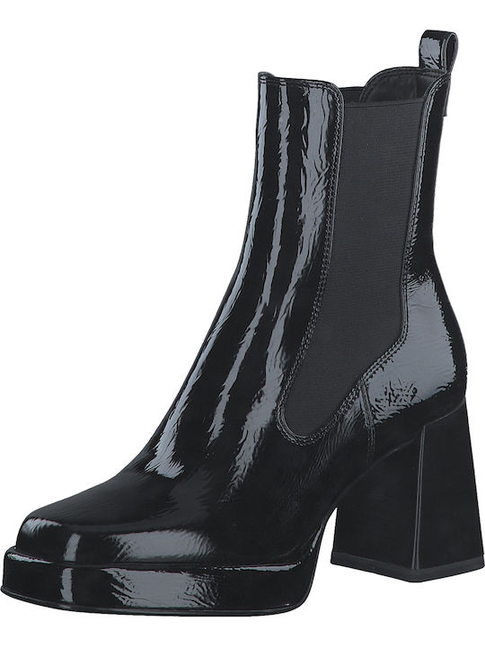 Leder Damen Chelsea Stiefeletten mit mittlerem Absatz Schwarz