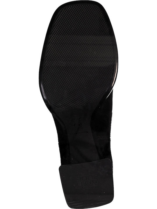 Leder Damen Chelsea Stiefeletten mit mittlerem Absatz Schwarz