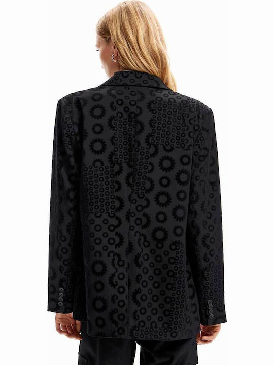 Desigual Sici Long Women's Velvet Blazer Black