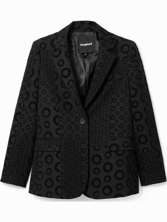 Desigual Sici Long Women's Velvet Blazer Black