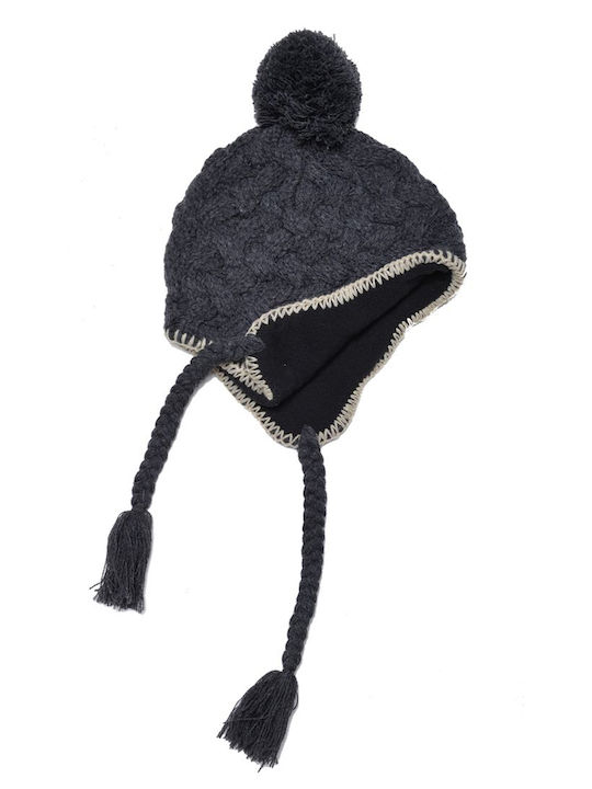Pom Pom Beanie Unisex Σκούφος Πλεκτός σε Γκρι χρώμα