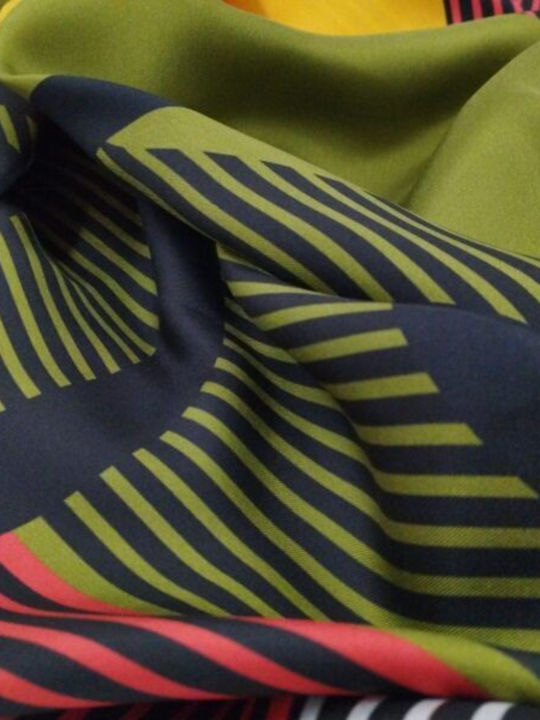 Silk striped scarf with geometric patterns 2