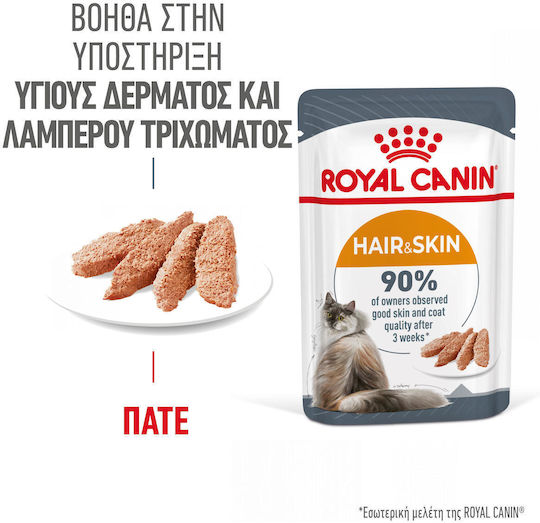 Royal Canin Hair & Skin Care Loaf Wet Food for Adult Cats in Pouches with Poultry 85gr