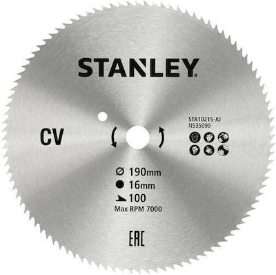 Stanley STA10215 Disc de tăiere Lemn 190mm cu 100 dinți 1buc