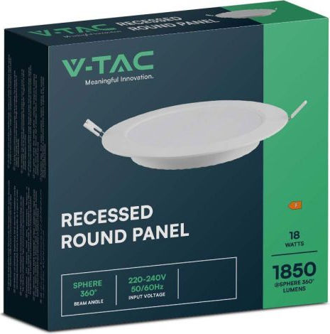 V-TAC Στρογγυλό Χωνευτό LED Panel 18W με Θερμό Λευκό Φως 3000K 22.08εκ.