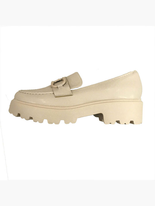 Ustyle Patent Leather Women's Moccasins in Beige Color