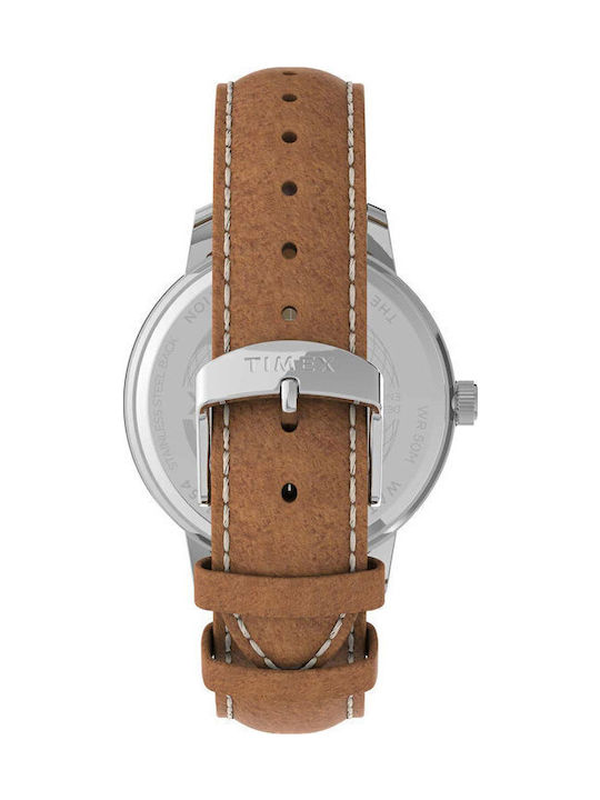 Timex Chicago Ανδρικό Ρολόι 45mm Μπαταρίας με Καφέ Δερμάτινο Λουράκι