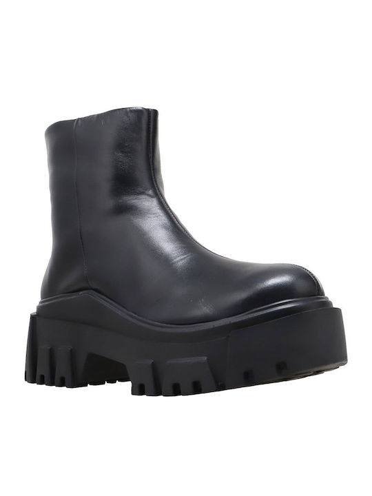 Leather Women's Ankle Boots with High Heel Black