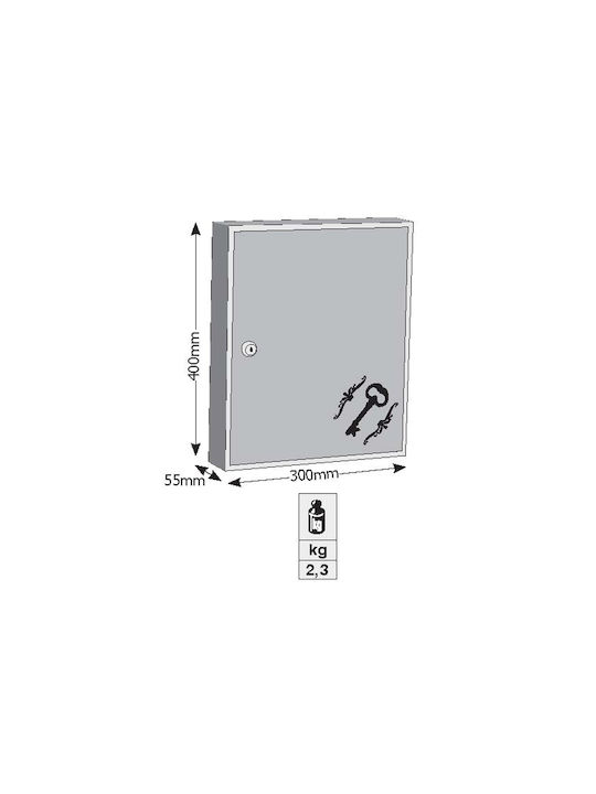 Viometal LTD Wall Key Holder Metallic 1360 60 Positions White 60 positions with Lock 30x5.5x40cm