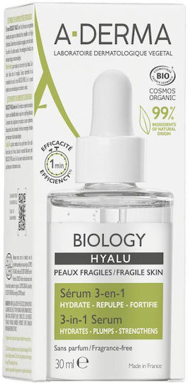 A-Derma Biology Hyalu Organic 3in1 Ενυδατικό Serum Προσώπου με Υαλουρονικό Οξύ για Αναζωογόνηση 30ml