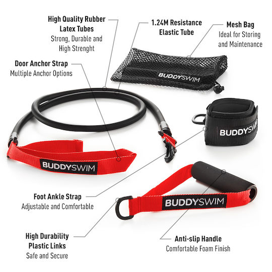 Buddyswim Λάστιχο Γυμναστικής Σωληνωτό Πολύ Σκληρό / Σκληρό με Λαβές Κόκκινο
