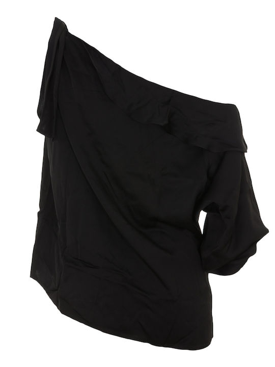 Collectiva Noir Women's Summer Blouse with 3/4 Sleeve Black