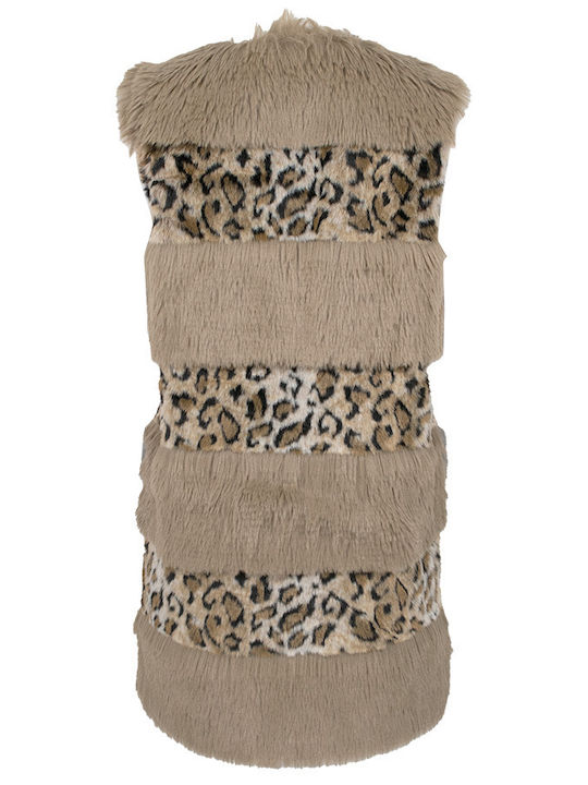 Twinset Women's Sleeveless Long Fur Beige