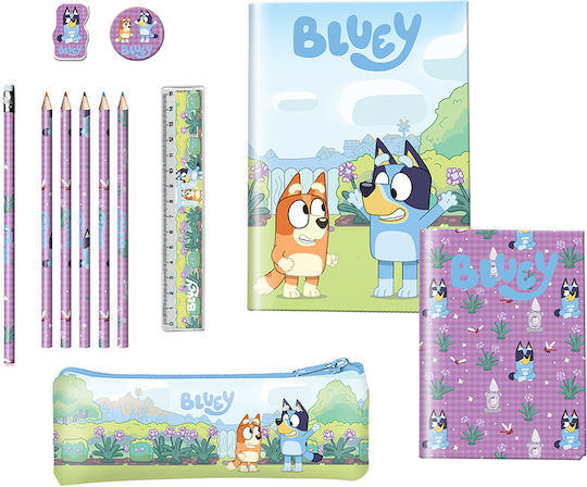 Graffiti Bluey Girl Kinder Schreibwarenset mit Bleistift, Spitzer, Radiergummi, Lineal und Etui 12Stück