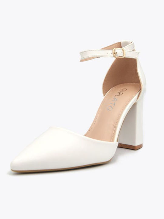 Joya Pointed Toe White Heels with Strap