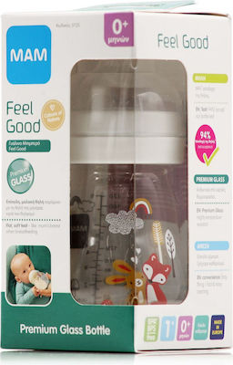 Mam Glass Bottle Feel Good Forest with Silicone Nipple for 0+, 0+ m, months Beige Aleppo 170ml 1pcs