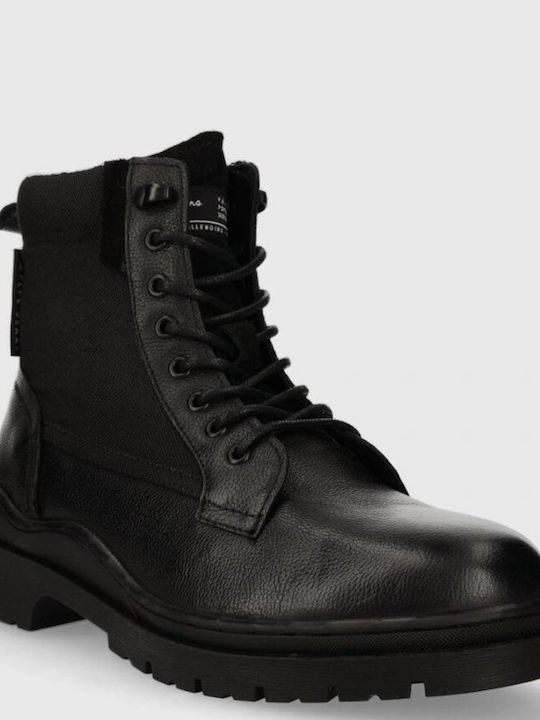 Pepe Jeans Men's Leather Military Boots Black