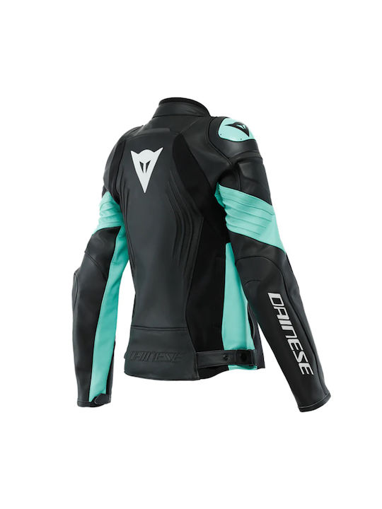 Dainese Racing 4 Lady Leather Winter Damen Motorradjacke Leder Black/Acqua Green