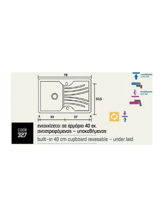 Sanitec Classic Drop-In Spüle aus Verbundgranulat B78xT50cm White
