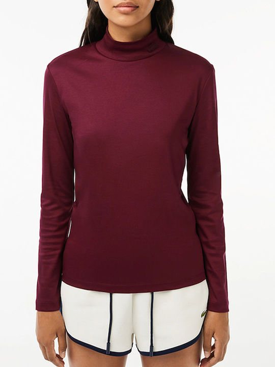 Lacoste Women's Blouse Cotton Long Sleeve Turtleneck Burgundy