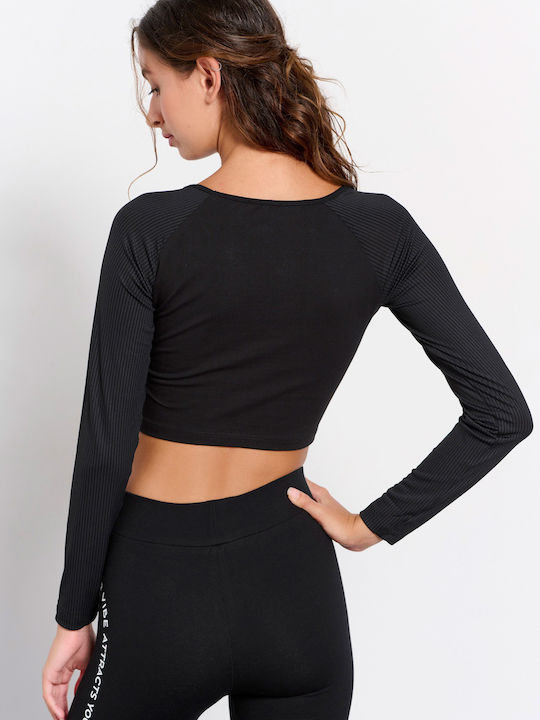 BodyTalk Damen Sportliches Crop Top Langärmelig Schwarz