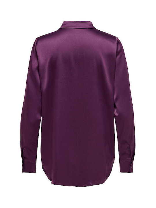 Only Women's Satin Long Sleeve Shirt Purple