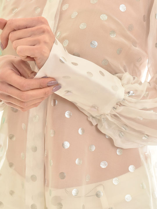 Μακρυμάνικο Γυναικείο Πουκάμισο Λευκό Πουά