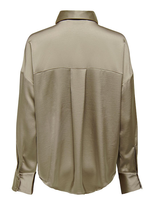 Long Sleeve Women's Satin Shirt Weathered Teak